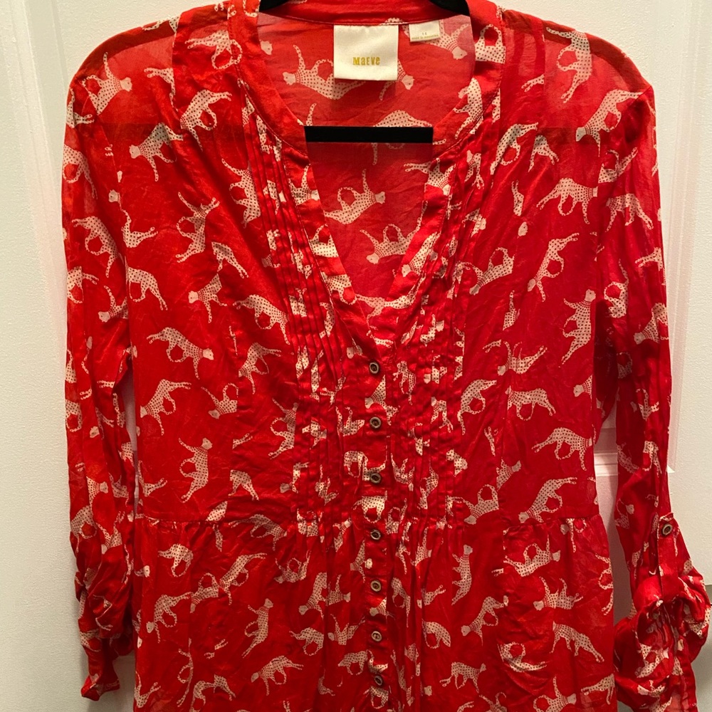 ANTHROPOLOGIE MAEVE red print button down top